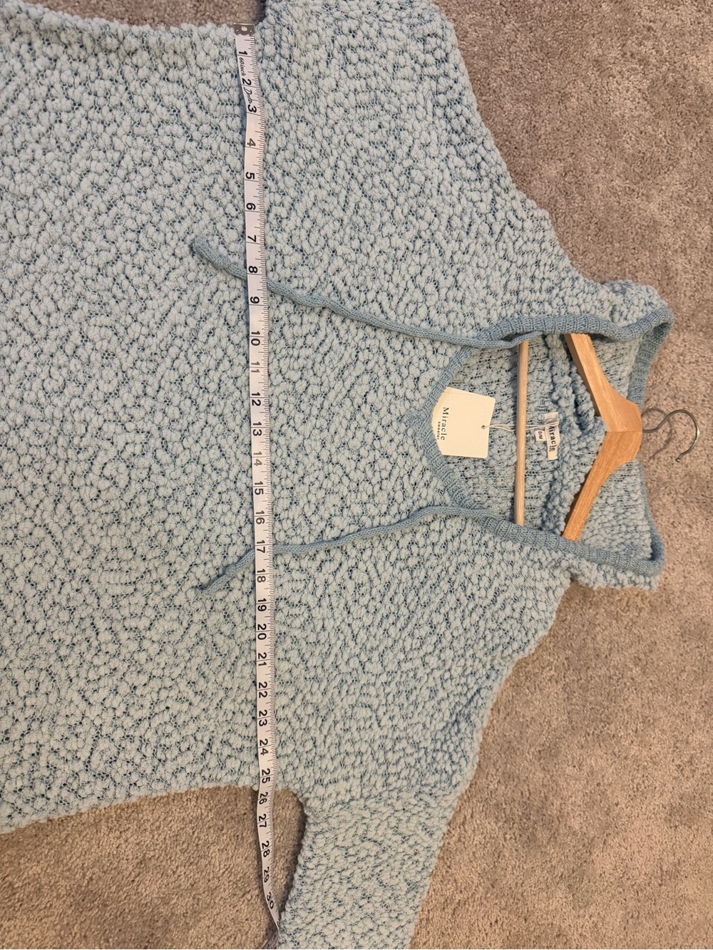 NWT Miracle Brand Light Blue Popcorn Knit Hooded Sweater| S/M Cotton Blend - Picture 5 of 7